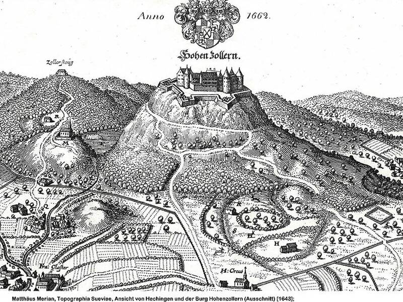 Kupferstich der Burg Hohenzollern von Matthäus Merian 1643.