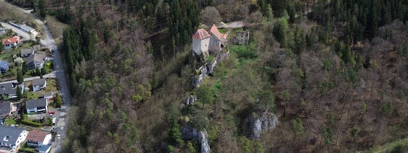 Gesamtansicht Burg Straßberg von Westen aus.