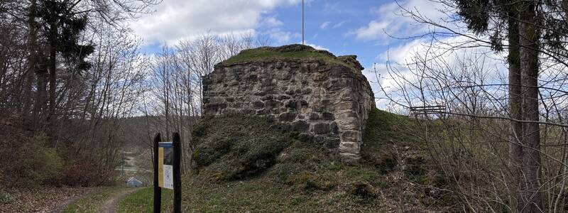 Blick von Osten auf den Bergfried der Burg Salmendingen (1).