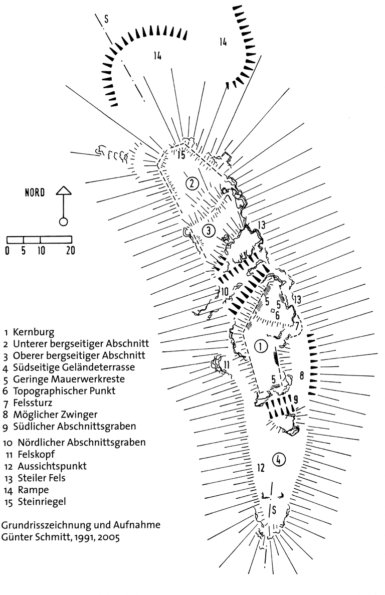Plan der Burgstelle auf dem Azilun (Günter Schmitt).